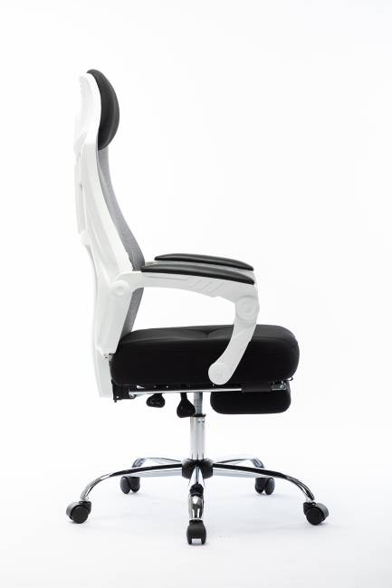 Кресло офисное / 007 Нью / 007 NEW / белый пластик / черная ткань / черная сетка