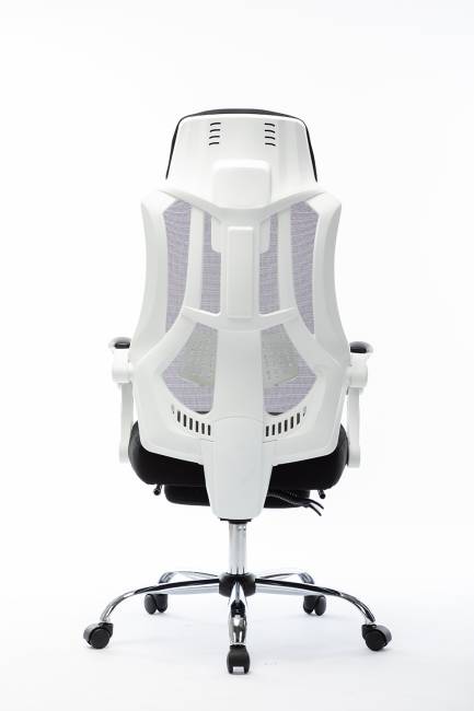 Кресло офисное / 007 Нью / 007 NEW / белый пластик / черная ткань / черная сетка