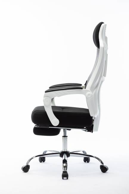 Кресло офисное / 007 Нью / 007 NEW / белый пластик / черная ткань / черная сетка