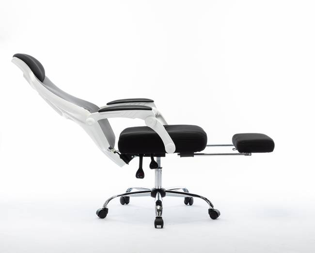 Кресло офисное / 007 Нью / 007 NEW / белый пластик / черная ткань / черная сетка