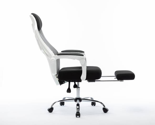Кресло офисное / 007 Нью / 007 NEW / белый пластик / черная ткань / черная сетка