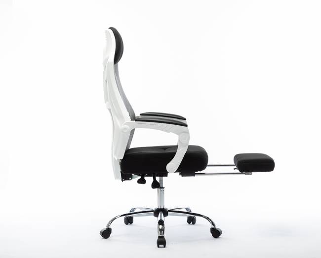 Кресло офисное / 007 Нью / 007 NEW / белый пластик / черная ткань / черная сетка