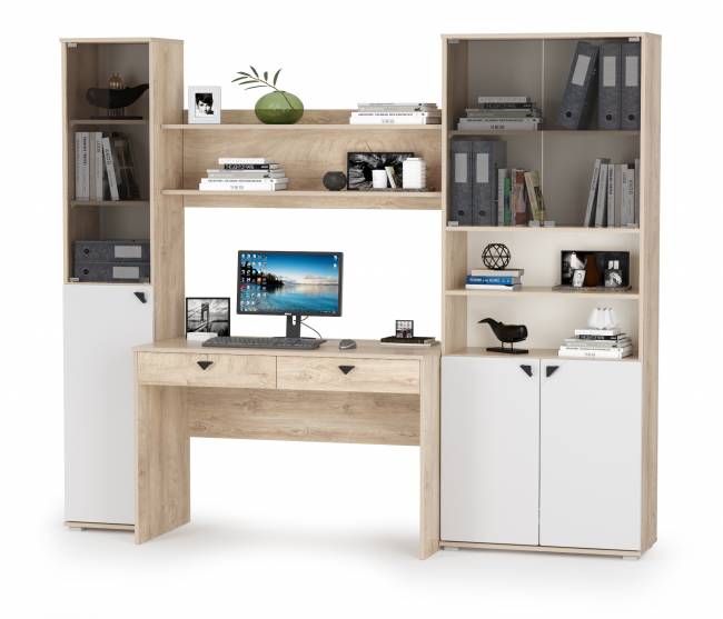 Набор мебели для дома с рабочим столом Бостон цвет дуб эндгрейн элегантный/фасады МДФ милк рикамо софт