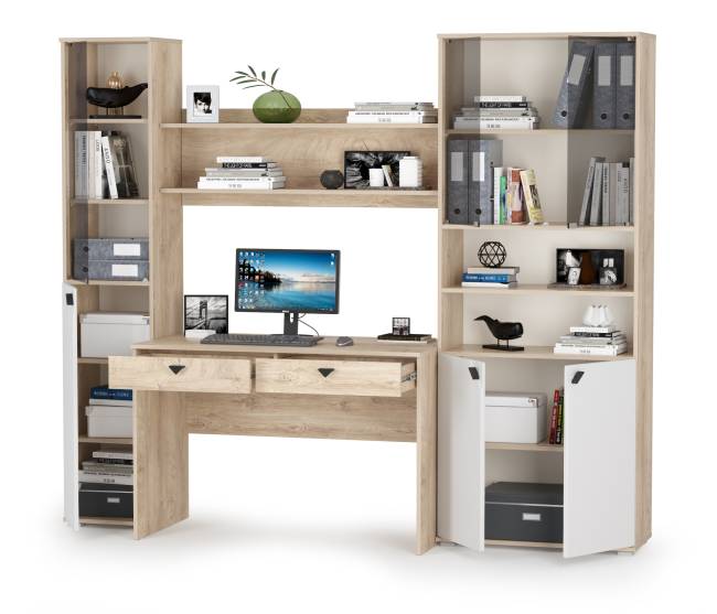 Набор мебели для дома с рабочим столом Бостон цвет дуб эндгрейн элегантный/фасады МДФ милк рикамо софт