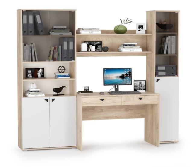 Набор мебели для дома с рабочим столом Бостон цвет дуб эндгрейн элегантный/фасады МДФ милк рикамо софт