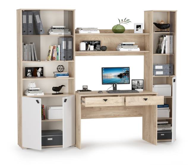 Набор мебели для дома с рабочим столом Бостон цвет дуб эндгрейн элегантный/фасады МДФ милк рикамо софт