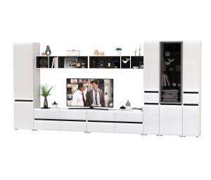 Сидней модульная стенка для гостиной № 86 цвет белый/чёрный/МДФ белый глянец