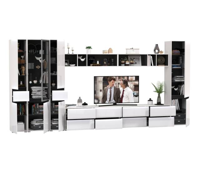 Сидней модульная стенка для гостиной № 86 цвет белый/чёрный/МДФ белый глянец