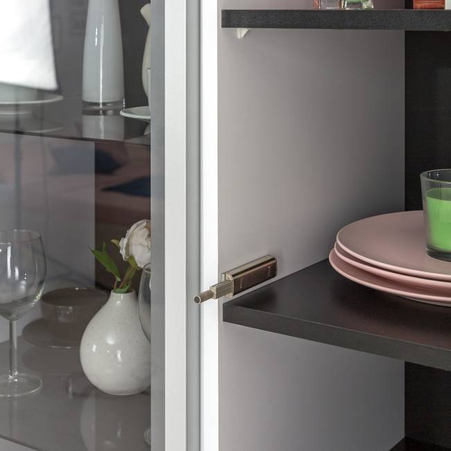 Сидней модульная стенка для гостиной № 86 цвет белый/чёрный/МДФ белый глянец