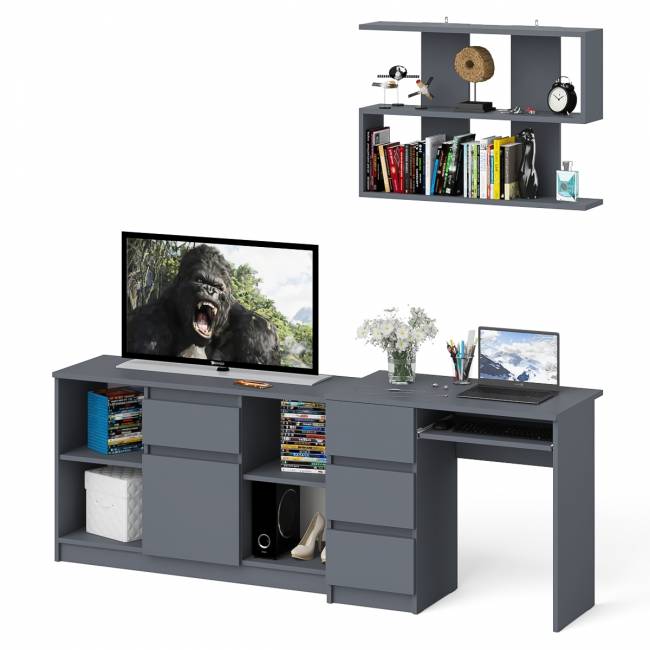 Тумба Мори МТВ1204.1 с компьютерным столом МС-6 левый и полкой 900 цвет графит