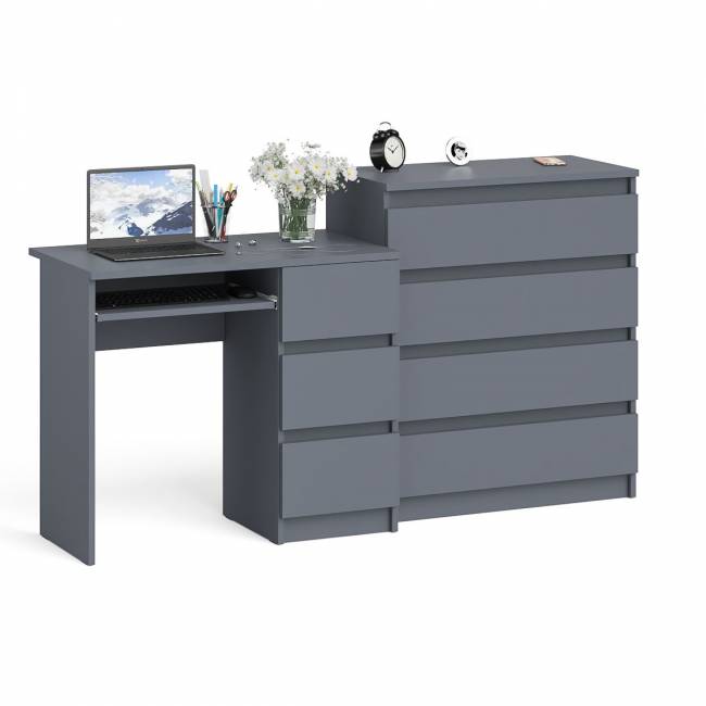 Стол компьютерный с ящиками МС-6 правый с комодом МК800 4 ящика Мори цвет графит