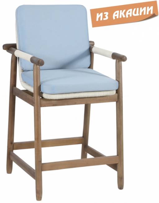 Кресло полубарное деревянное с подушками Apoyo грецкий орех, голубой 620х605х1005 мм