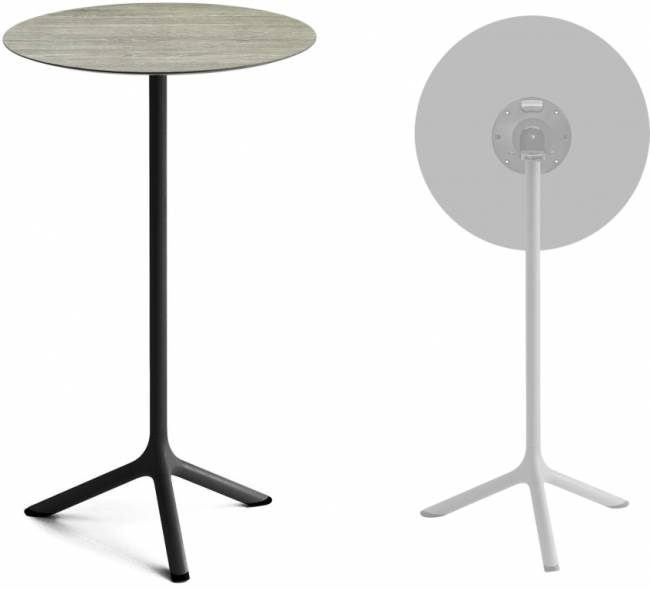 Стол ламинированный барный складной Tripe Folding черный, состаренный серый дуб Ø600х1100 мм