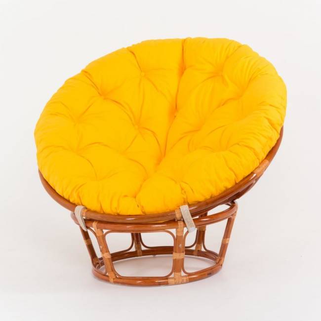 Кресло "PAPASAN"  коньяк желтая подушка