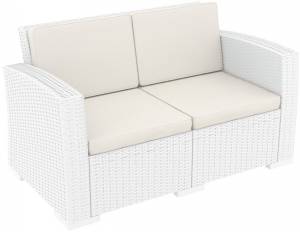 Диван пластиковый плетеный двухместный с подушками Monaco Lounge белый 1400х790х790 мм