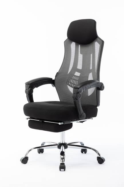 Кресло офисное / 007 Нью / 007 NEW / черный пластик / черная ткань / черная сетка