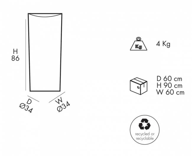Кашпо пластиковое Tondo 86 тортора Ø340х860 мм