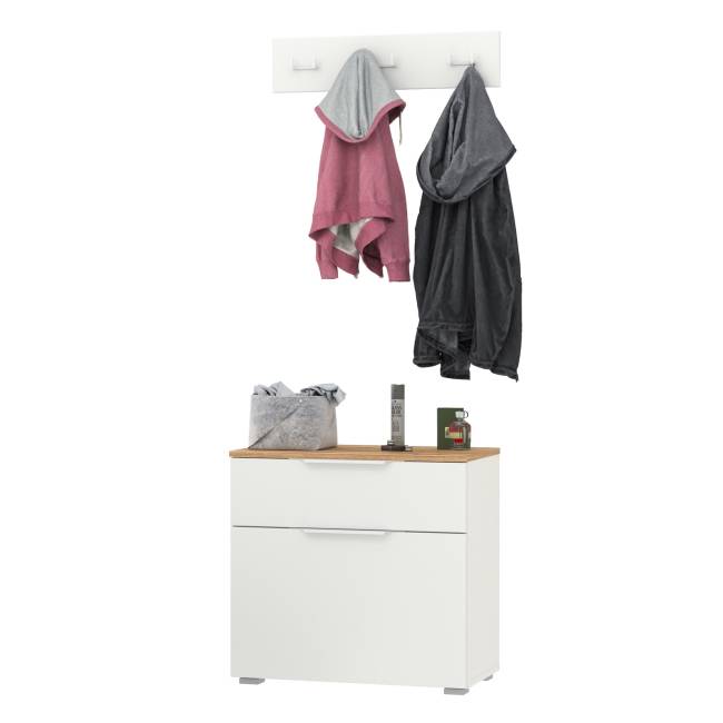 Тумба для обуви с вешалкой для верхней одежды Октава цвет белый шагрень/дуб крафт золотой