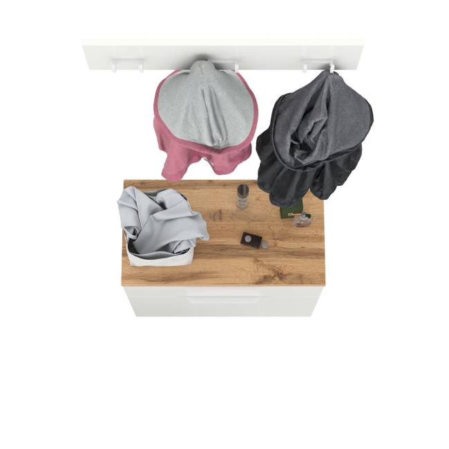 Тумба для обуви с вешалкой для верхней одежды Октава цвет белый шагрень/дуб крафт золотой