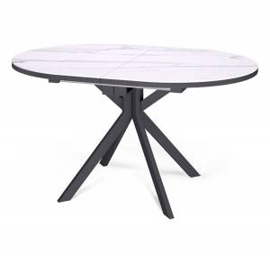 Стол овальный керамический Avilon 130-175*90*76 белый мрамор/черный