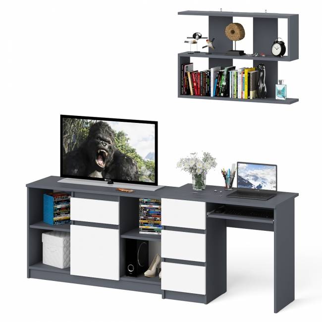 Тумба Мори МТВ1204.1 с компьютерным столом МС-6 левый и полкой 900 цвет графит/белый