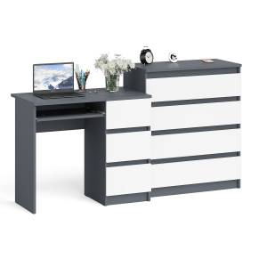 Стол компьютерный с ящиками МС-6 правый с комодом МК800 4 ящика Мори цвет графит/белый