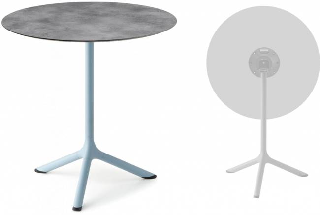 Стол ламинированный обеденный складной Tripe Folding голубой, цементный Ø700х740 мм