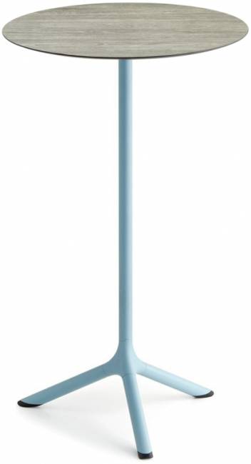 Стол ламинированный барный складной Tripe Folding голубой, состаренный серый дуб Ø600х1100 мм