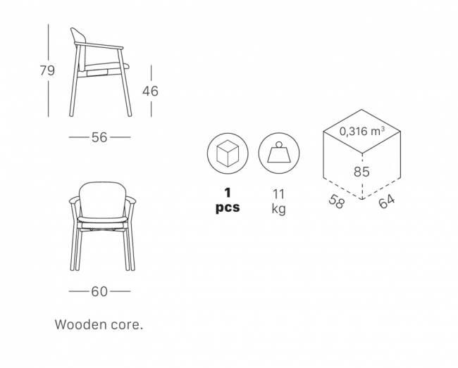 Кресло деревянное с обивкой Natural Finn матовый серый бук, светло-серый 600х560х790 мм