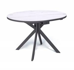 Стол овальный керамический Avilon 110-155*90*76 белый мрамор/черный