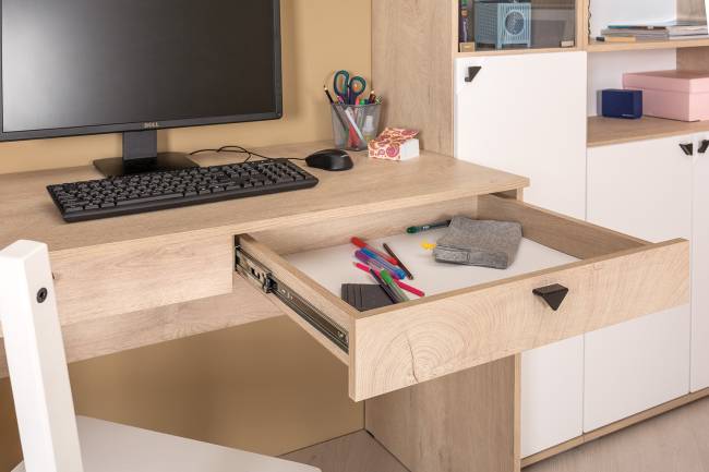 Мебель в домашний офис Бостон № 44 цвет дуб эндгрейн элегантный/фасады МДФ милк рикамо софт