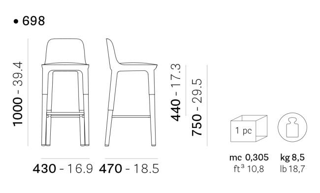 Стул барный с обивкой Ester 430х470х1000 мм Стул барный с обивкой Ester 430х470х1000 мм