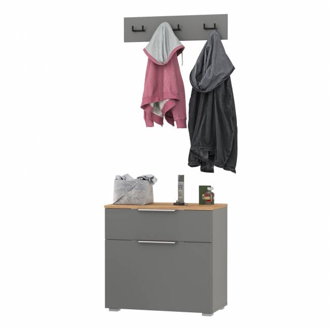 Тумба для обуви с вешалкой для верхней одежды Октава цвет серый графит/дуб крафт золотой