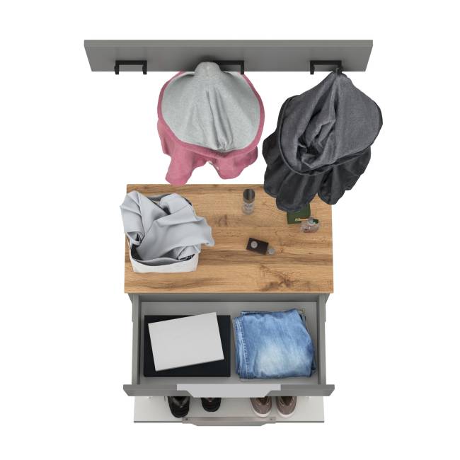 Тумба для обуви с вешалкой для верхней одежды Октава цвет серый графит/дуб крафт золотой