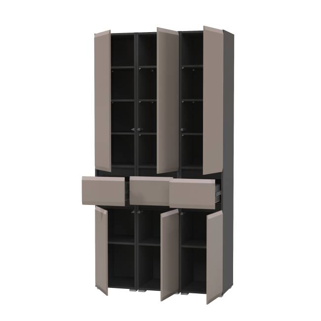 Стенка в гостиную из трёх шкафов с выдвижными ящиками Сидней цвет антрацит/МДФ веллюто капучино
