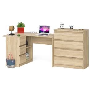 Комод Мори МК800 4-ре ящика с угловым компьютерным столом Мори МС-16 тумба слева цвет дуб сонома