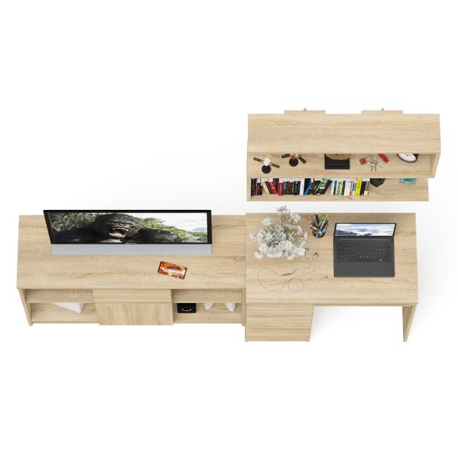 Тумба Мори МТВ1204.1 с компьютерным столом МС-6 левый и полкой 900 цвет дуб сонома