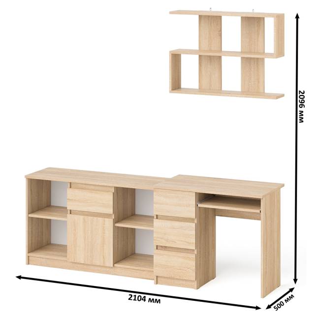 Тумба Мори МТВ1204.1 с компьютерным столом МС-6 левый и полкой 900 цвет дуб сонома