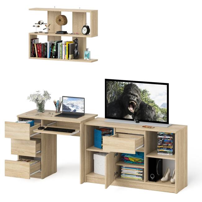 Тумба Мори МТВ1204.1 с компьютерным столом МС-6 левый и полкой 900 цвет дуб сонома