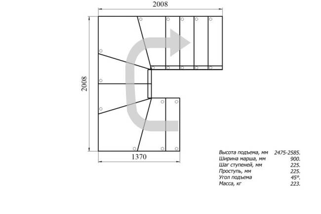 Модульная лестница Спринт 225 3150-3290, Серый, Сосна, Нержавеющая сталь