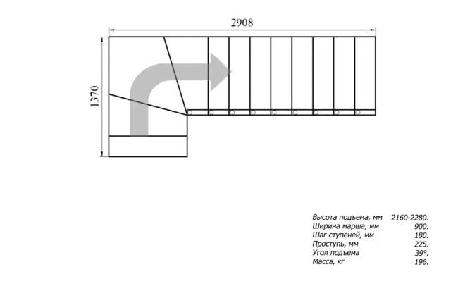 Модульная лестница Фаворит 225 2700-2820, Серый, Сосна, Крашеная, Без Ступений