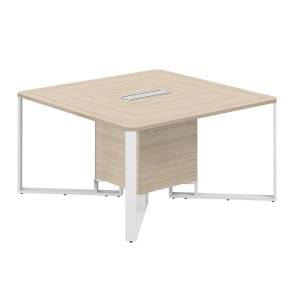 SP.0101.AR.AR.WH / Стол переговорный 1400х1400х750 / столешница:акация равелло, подстолье:акация равелло, металлокаркас:белый, лючок:серый