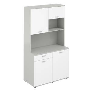 Мини-кухни / Офисная мини-кухня с ящиком, 1200х600х2135 / корпус: серый бархат, фасады: белый