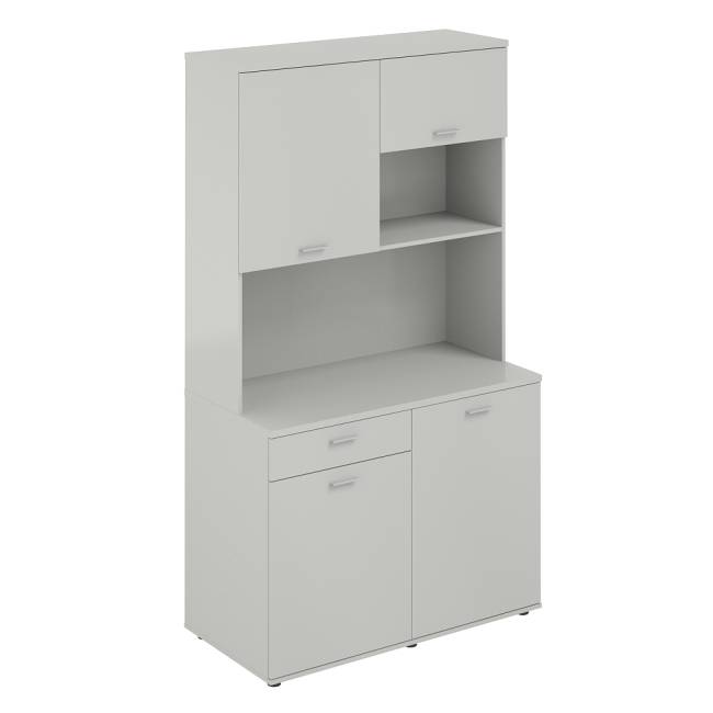 Мини-кухни / Офисная мини-кухня с ящиком, 1200х600х2135 / корпус: серый бархат, фасады: белый