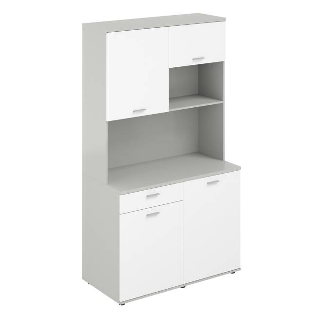 Мини-кухни / Офисная мини-кухня с ящиком, 1200х600х2135 / корпус: серый бархат, фасады: белый