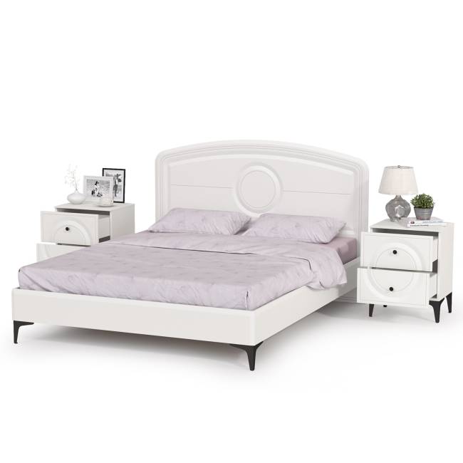 Кровать 1600 с ортопедическим основанием Валенсия и две тумбочки цвет белый шагрень