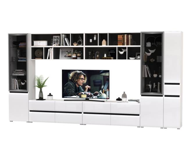 Сидней модульная стенка № 89 цвет белый/чёрный/МДФ белый глянец