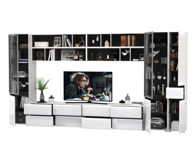 Сидней модульная стенка № 89 цвет белый/чёрный/МДФ белый глянец