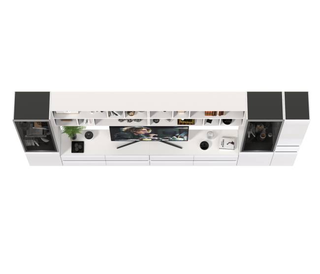 Сидней модульная стенка № 89 цвет белый/чёрный/МДФ белый глянец