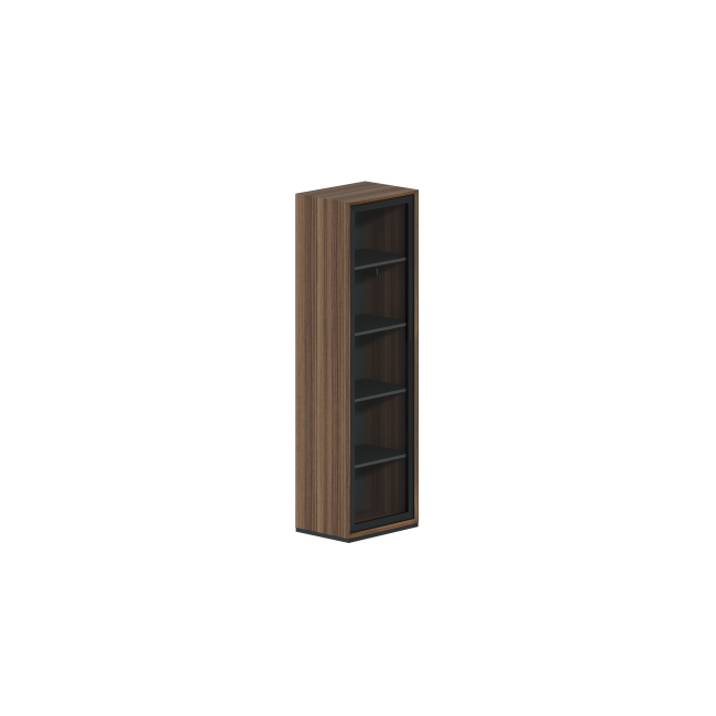 QZ.0301.BW.BL.GR / Шкаф 1-секционный 620х450х2060 со стеклом  / цвет: американский орех/ рамка ал. черная /стекло графит